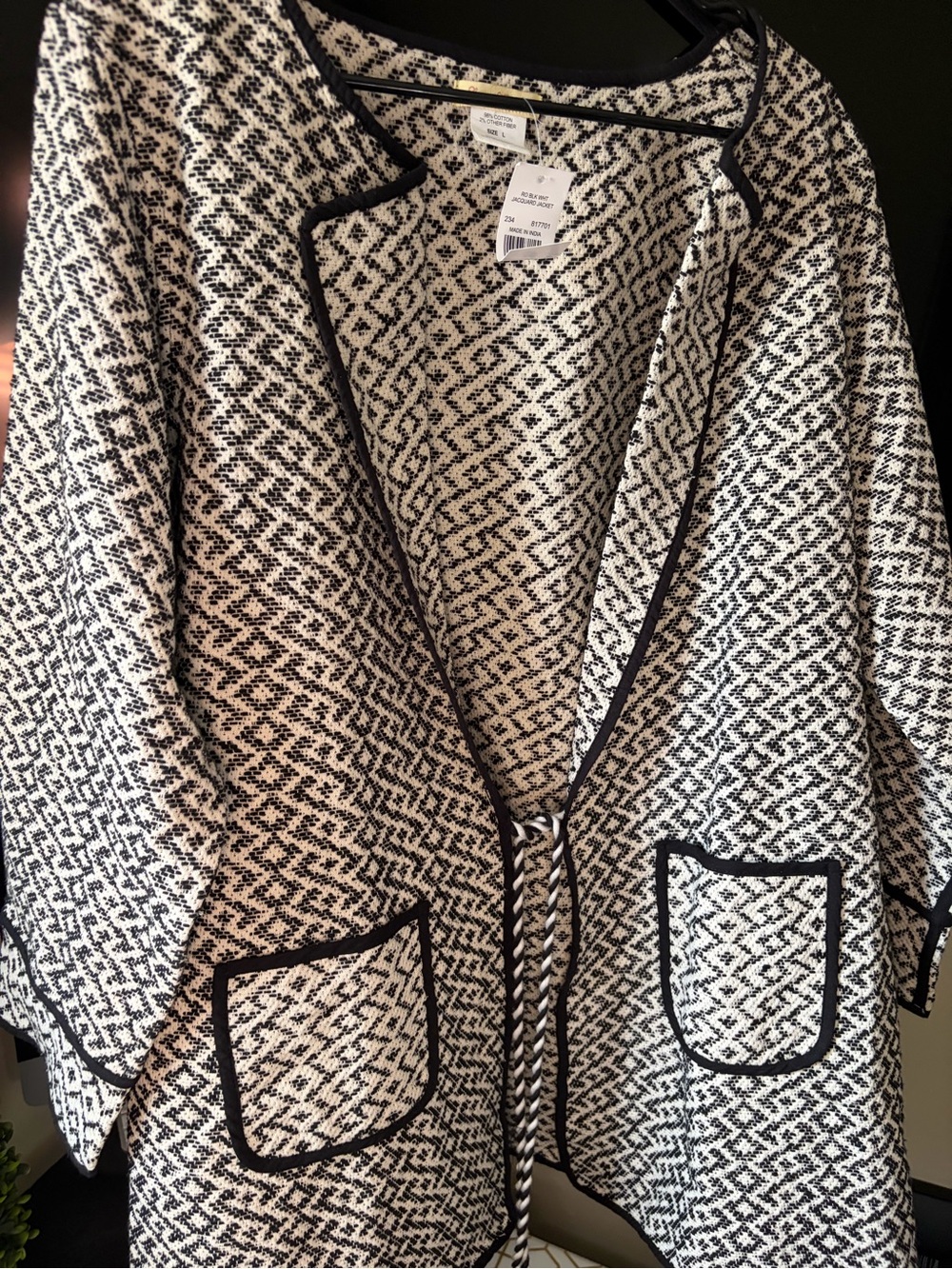 Magnolia Black and White Open-Front Knit Cardigan